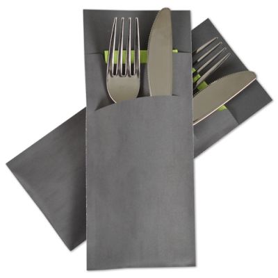 [POCH-100141] POCHETTO CUTLERY SLEEVE >Marble Anthracite< 200x85mm with 33x33cm,2-ply  Lime napkin 130 pcs/pk