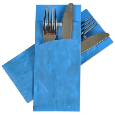 [POCH-100161] POCHETTO CUTLERY SLEEVE >Marble Aqua< 200x85mm with 33x33cm,2-ply  white napkin 130 pcs/pk