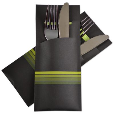 [POCH-100181] POCHETTO CUTLERY SLEEVE >Stripe Lime< 200x85mm with 33x33cm,2-ply Lime napkin 130st/pak
