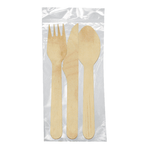 [109.29] Cutlery Bestek set - fork - knife - spoon 15cm wood 100/pk