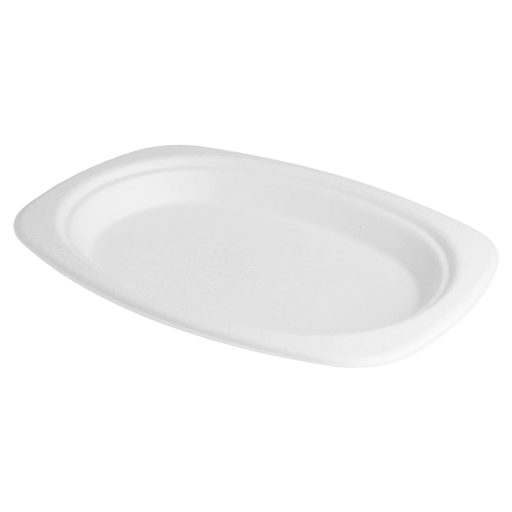[125.20] Oval Trays "Bionic" 23,3x16,5x2cm white bagasse (50 st/pak)