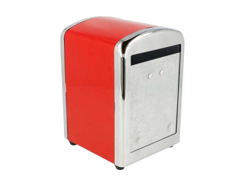 [129.34] Napkin Dispenser (Mini Servis Dispenser) Stainless steel / Red 10,5x9,7x14cm - Per Stuk
