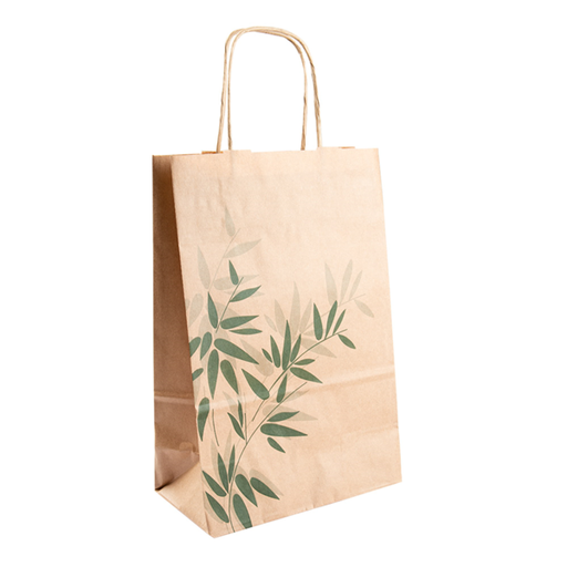 [142.59] SOS Bag with handles Brown Kraft 20+10x29cm "Feel Green"  80GSM (250st/doos)