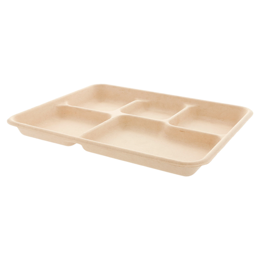 [149.18] Tray 5-comp. Bagasse 26,5x21,5x2cm (50st/pak)