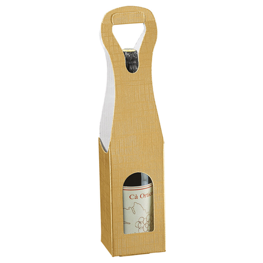 [153.24] 1-fles wijndoos met venster "El Dorado" 9x9x41cm Goud (Per stuk)