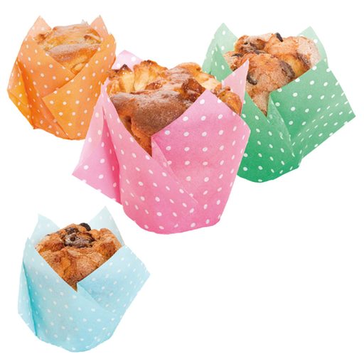 [197.97] Muffin Cup "Tulip" Polka Dots Assorted colors (11x11cm / 3cm hoog) 200st/pak