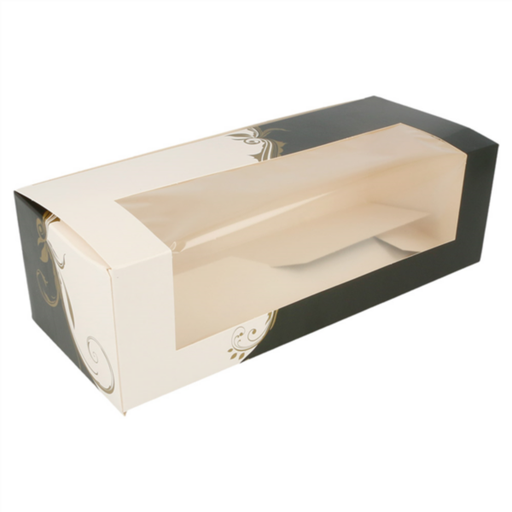 [204.76] Cake Box w/ window 'The pack classic' 26x11x8cm snit White/Black/Gold  50pc/pk