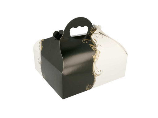 [204.79] Patisserie doos / Bakery Box met handgreep. (Zwart/Wit) 20x18x7cm (50st/pak)